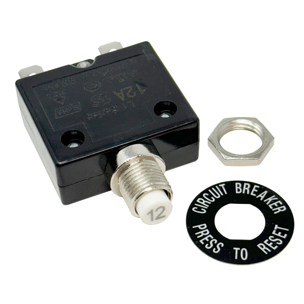 6705 Series - Push-to-Reset Circuit Breaker, 3A, 5A, 10A, 12A, 15A, 20A, 25A, 30A Ratings, .250 Push-On Terminals, 7/16 Mount Hole
