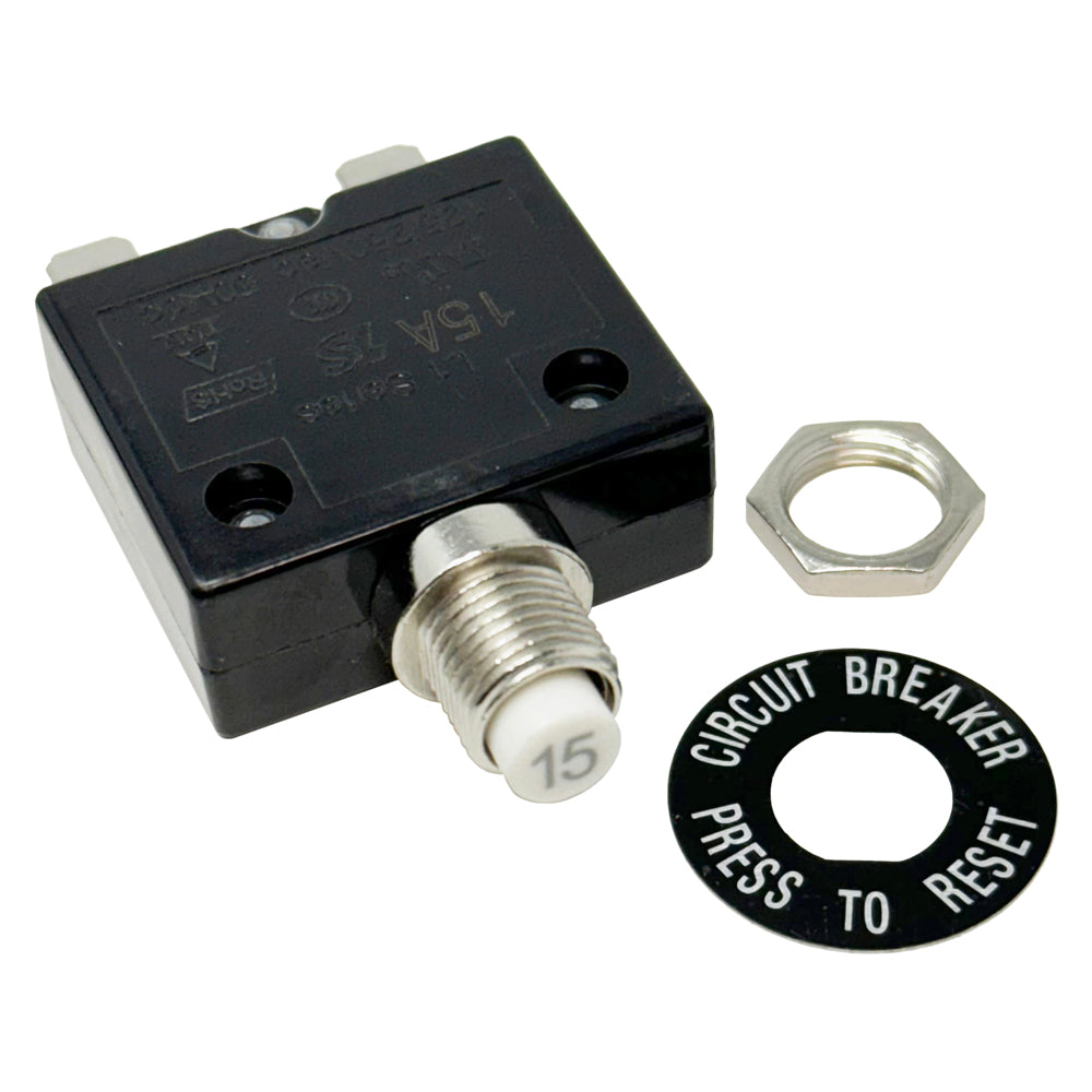 6705 Series - Push-to-Reset Circuit Breaker, 3A, 5A, 10A, 12A, 15A, 20A, 25A, 30A Ratings, .250 Push-On Terminals, 7/16 Mount Hole