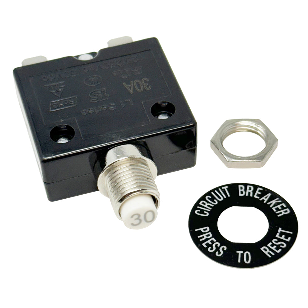 6705 Series - Push-to-Reset Circuit Breaker, 3A, 5A, 10A, 12A, 15A, 20A, 25A, 30A Ratings, .250 Push-On Terminals, 7/16 Mount Hole