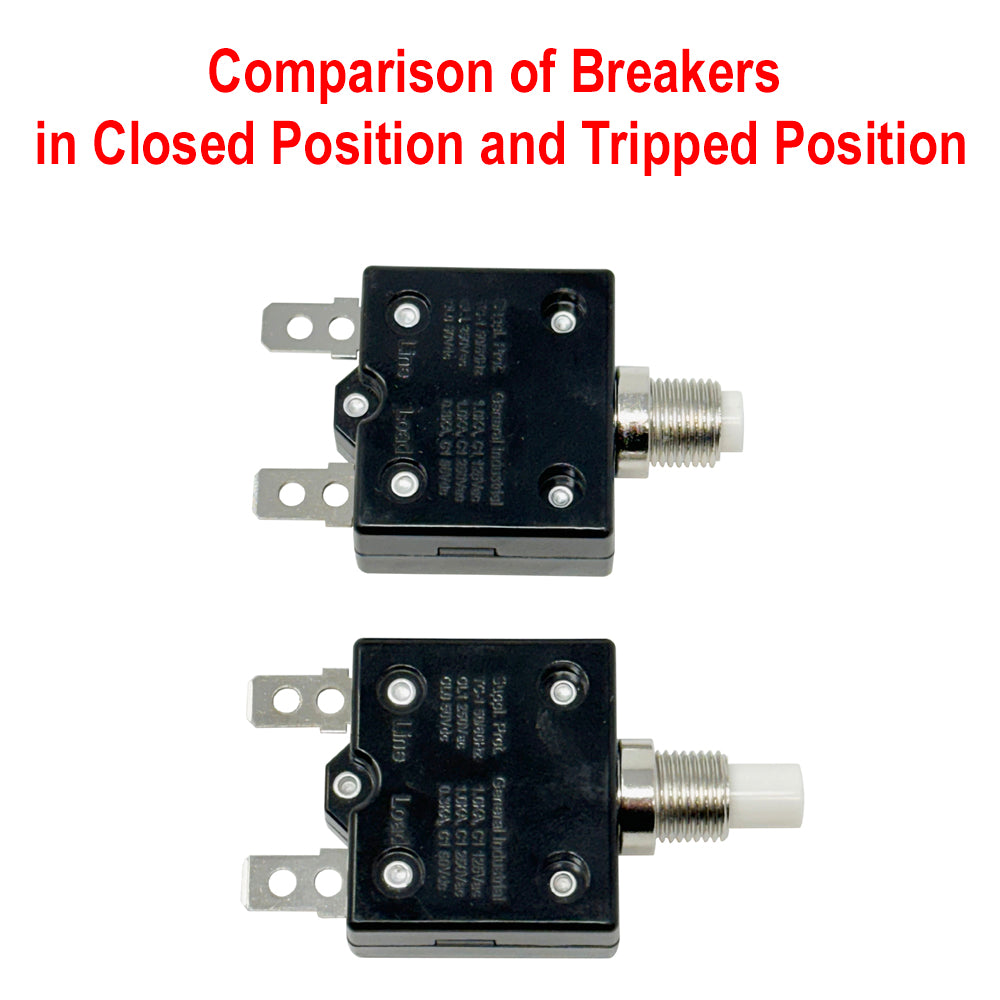 6705 Series - Push-to-Reset Circuit Breaker, 3A, 5A, 10A, 12A, 15A, 20A, 25A, 30A Ratings, .250 Push-On Terminals, 7/16 Mount Hole