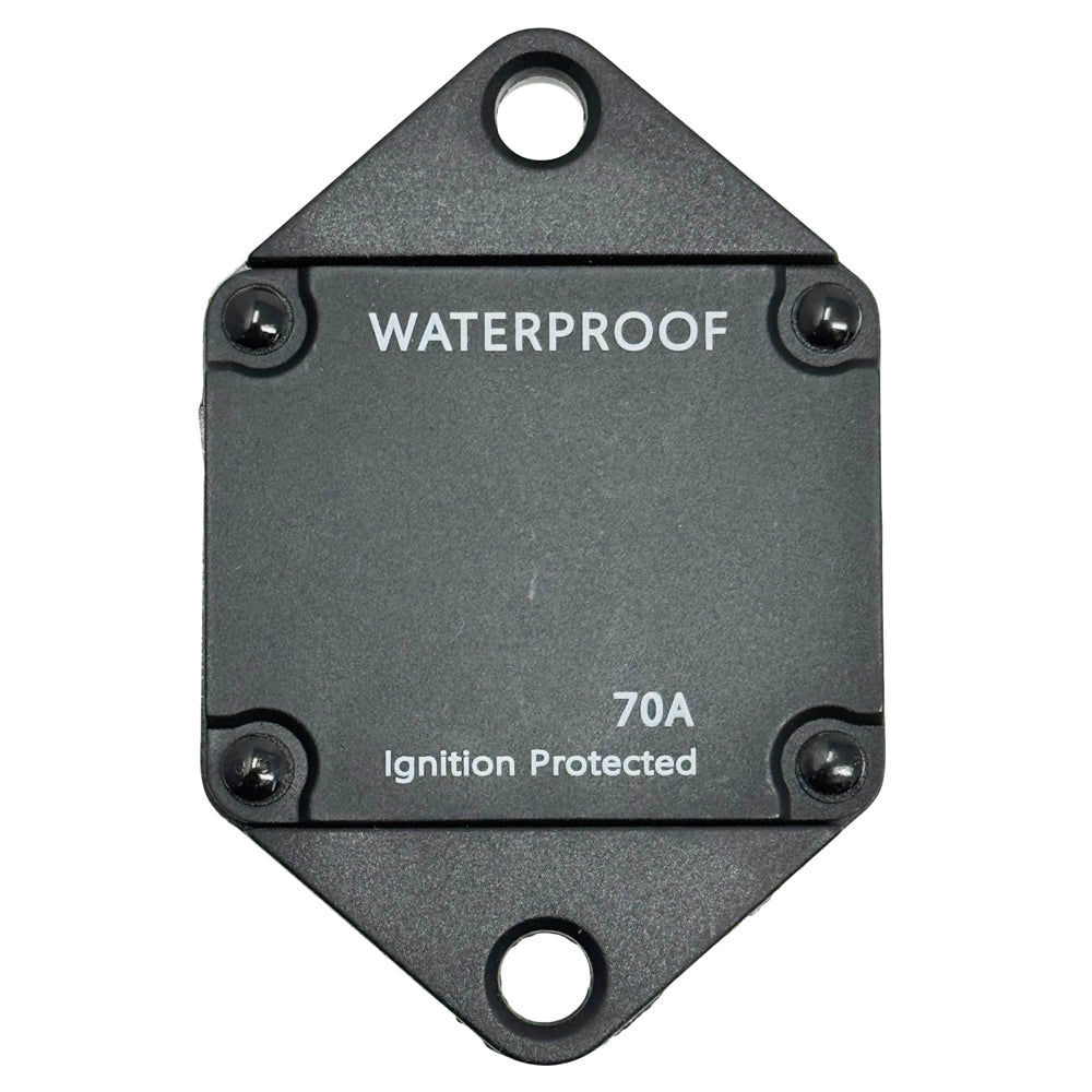 676307 - 70 Amp Waterproof Panel Mount Circuit Breaker, 32V DC Auto-Reset, 1/4-28 Studs