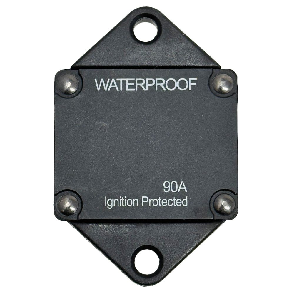 676309 - 90 Amp Waterproof Panel Mount Circuit Breaker, 32V DC Auto-Reset, 1/4-28 Studs
