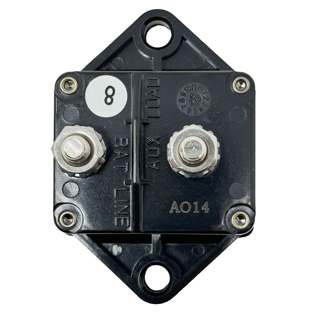 676311 - 110 Amp Waterproof Panel Mount Circuit Breaker, 32V DC Auto-Reset, 1/4-28 Studs