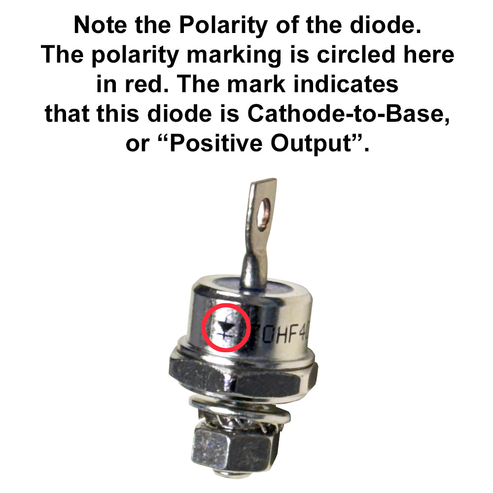 696028 - Stud Mount Diode, 1/4" Stud 70 Amp, 400 PRV Positive Base (Cathode to Case)