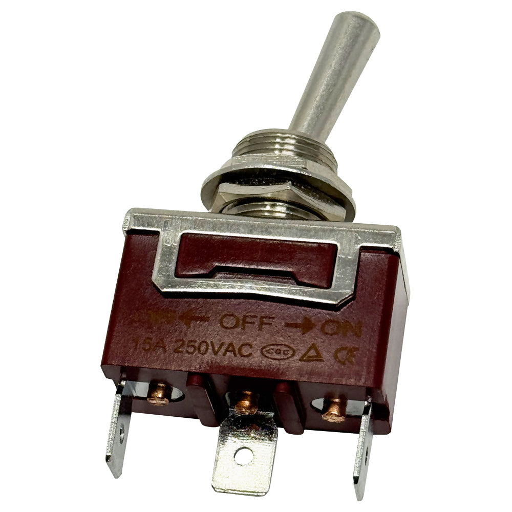 696307 - Heavy Duty ON-OFF-ON Toggle Switch, SPDT, 3 Push-On Terminal, 30A/12VDC, 20A/125VAC, 15A/250VAC