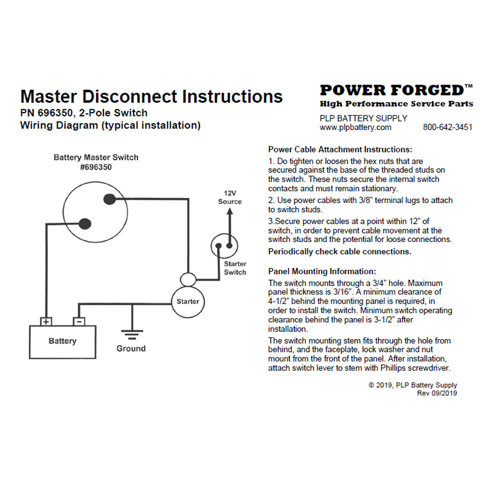 696350 - Heavy Duty Battery Disconnect Switch 1000A, 180A Continuous Duty 2-Pole