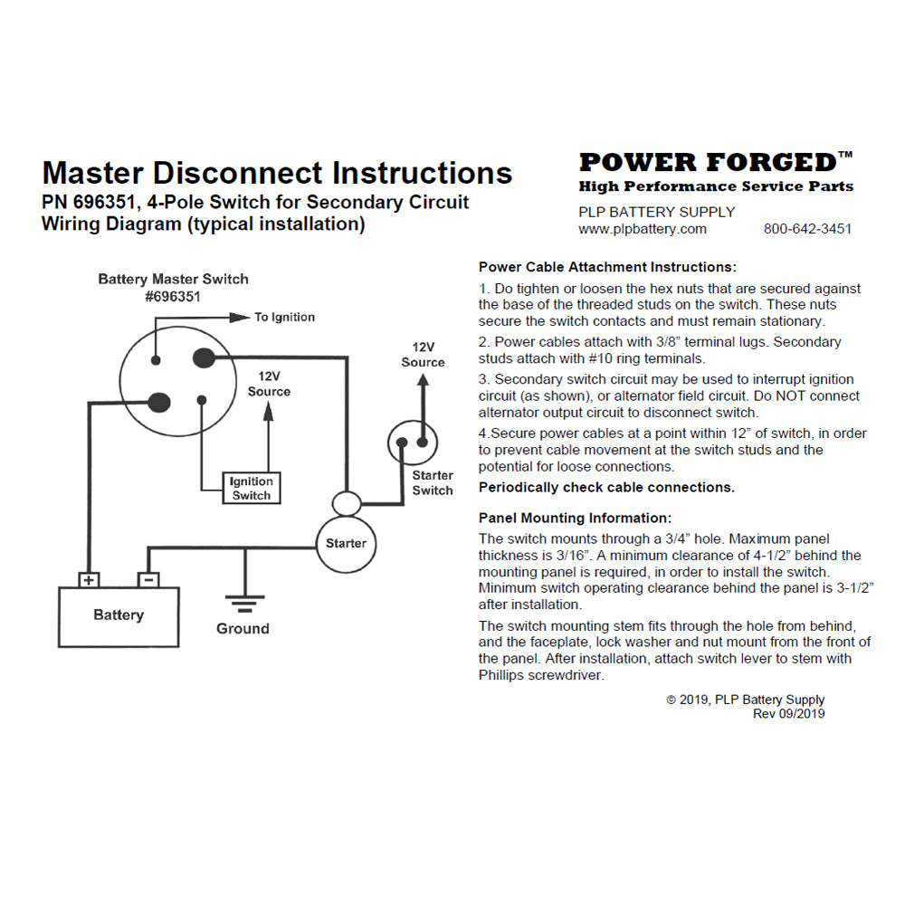 696351 - Heavy Duty Battery Disconnect Switch 1000A, 180A Continuous Duty 4-Pole