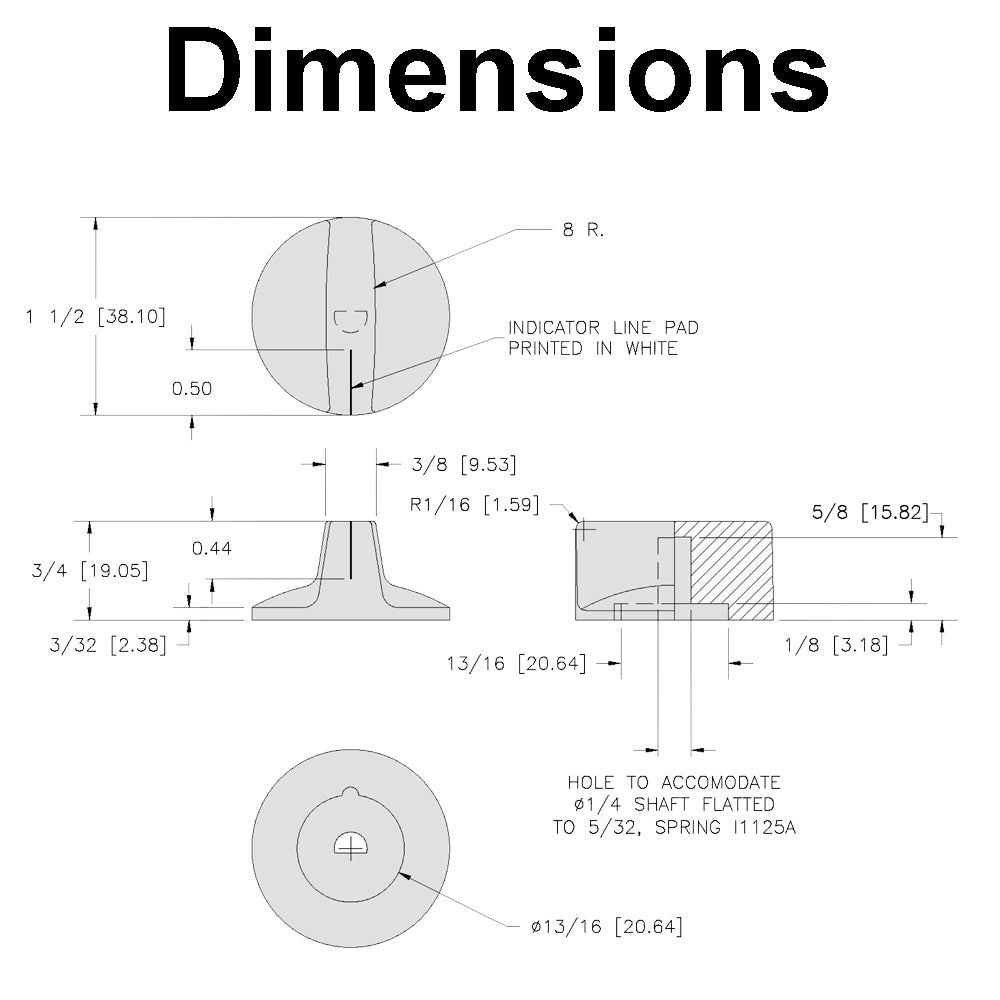 696554 - Knob, 1.5" Diameter Skirted for Switches with Flatted 1/4" D-Shaft - Push-On