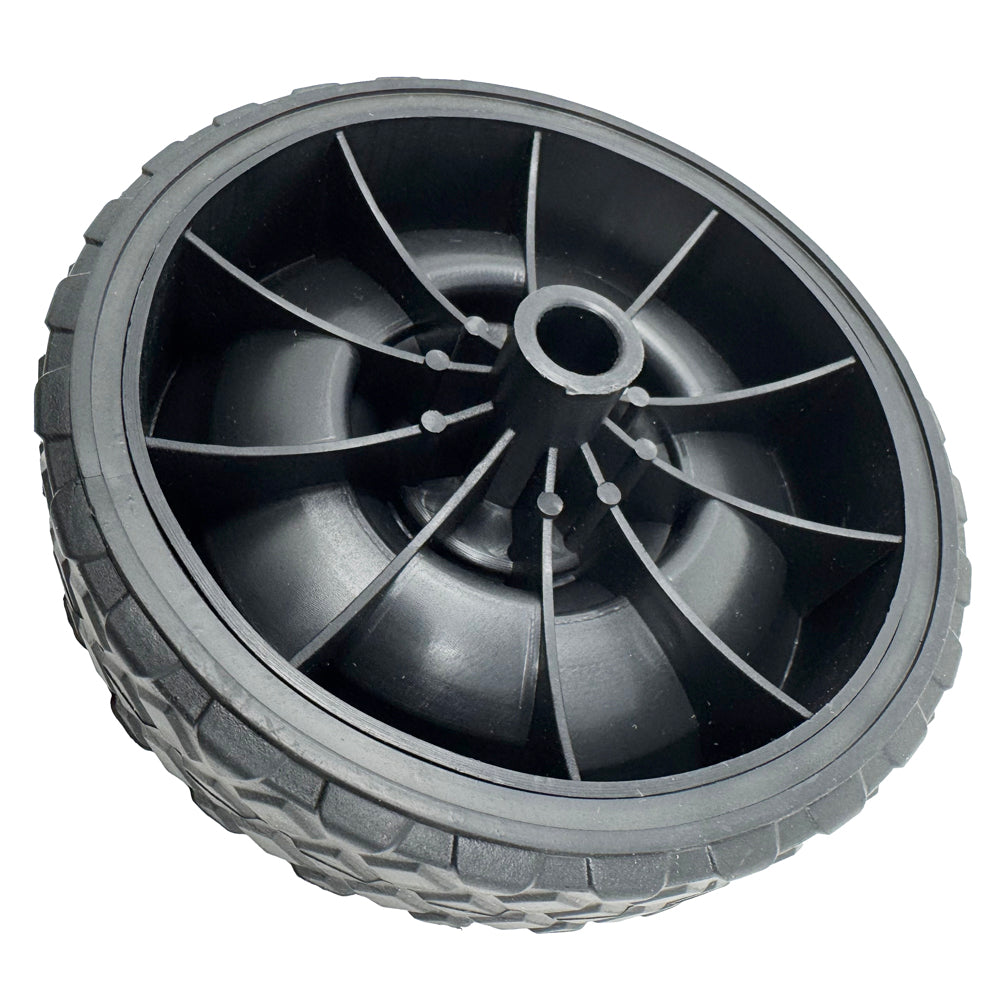 696566 - Wheel, 6" for 1/2" Axle, Black Plastic w/ Diamond Rubber Tread for Battery Chargers