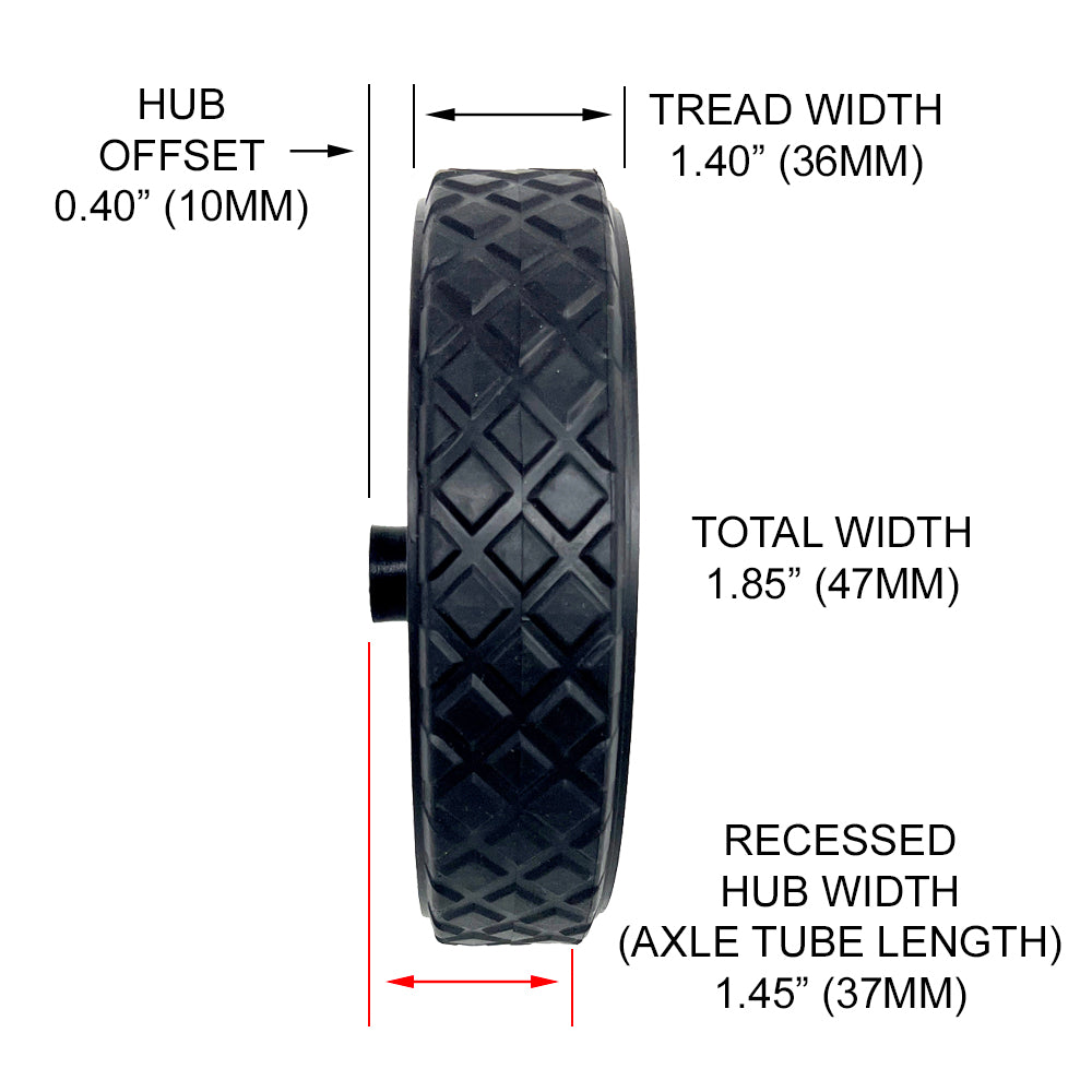 696566 - Wheel, 6" for 1/2" Axle, Black Plastic w/ Diamond Rubber Tread for Battery Chargers