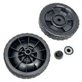 696567 - 2 Wheel Kit - 6"  for 1/2" Axle, Black Plastic Wheels w/ Rubber Tread, includes Axle Caps