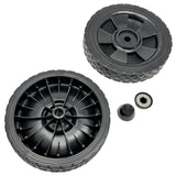 696569 - 2 Wheel Kit - 7" for 1/2" Axle, Black Plastic Wheels w/ Rubber Tread, includes Axle Caps