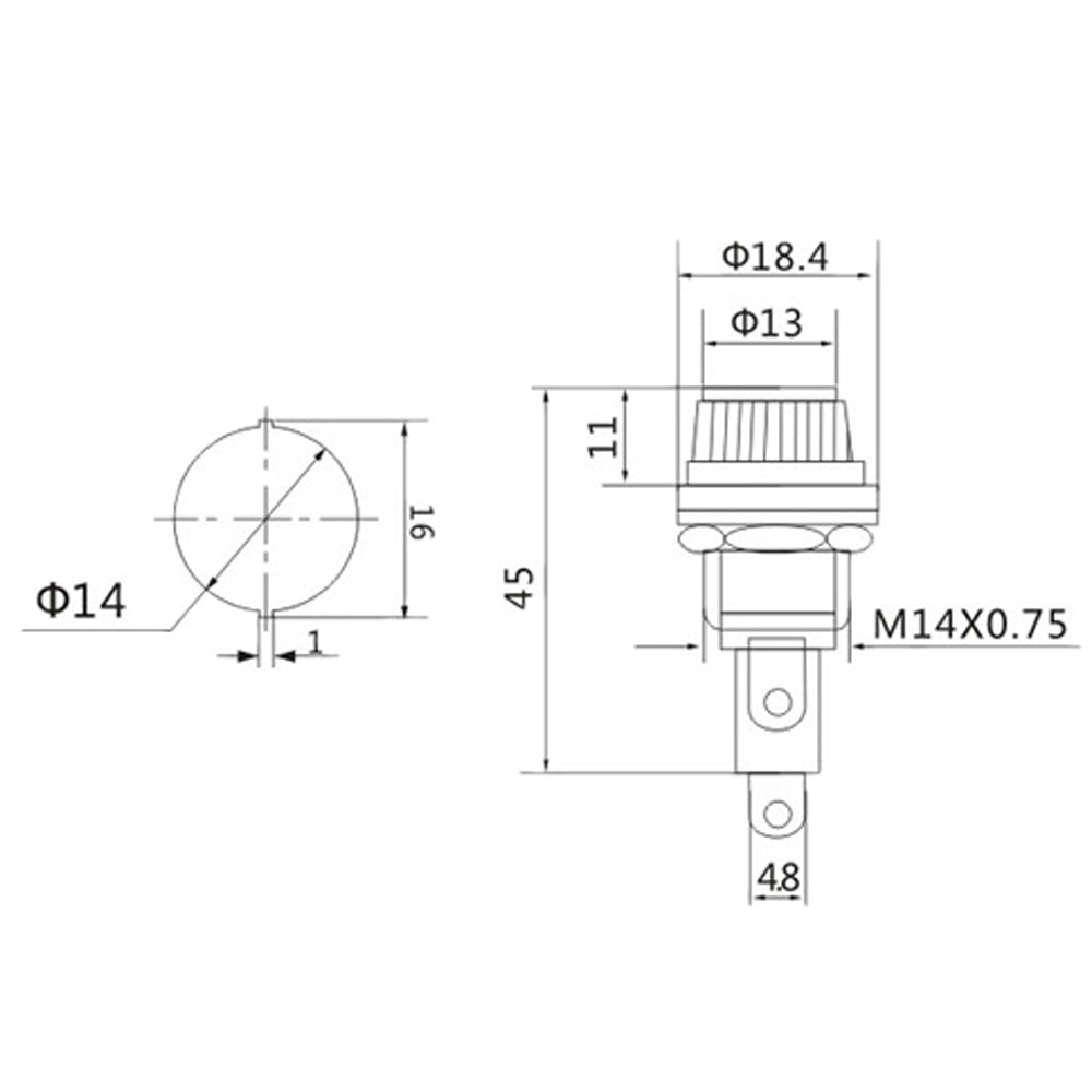 696580 - Panel Mount AGC Fuse Holder with Screw Cap and .187 Push-On or Solder Terminal