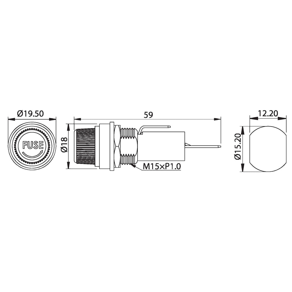 696581 - Water-Resistant Panel Mount AGC Fuse Holder with Screw Cap - .250 Push-On Terminals
