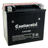Continental CTX14-BS 12V AGM MC Battery, Dry Charged w/Acid Pack 12 AH, 200 CCA