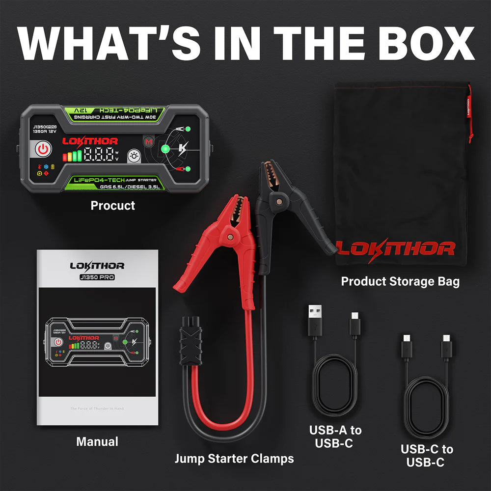 Lokithor J1350PRO - 12V, 1350A LiFePO4 Jump Starter with ConnectMax Technology