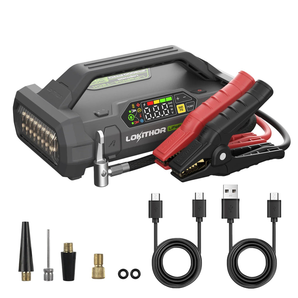 Lokithor JA3000PRO - 12V, 3000A, 46.08Wh, LiFePO4 Jump Starter With 150PSI Air Inflator and ConnectMax Technology