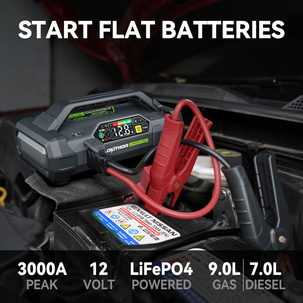 Lokithor JA3000PRO - 12V, 3000A, 46.08Wh, LiFePO4 Jump Starter With 150PSI Air Inflator and ConnectMax Technology