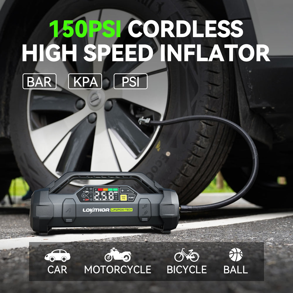 Lokithor JA3000PRO - 12V, 3000A, 46.08Wh, LiFePO4 Jump Starter With 150PSI Air Inflator and ConnectMax Technology