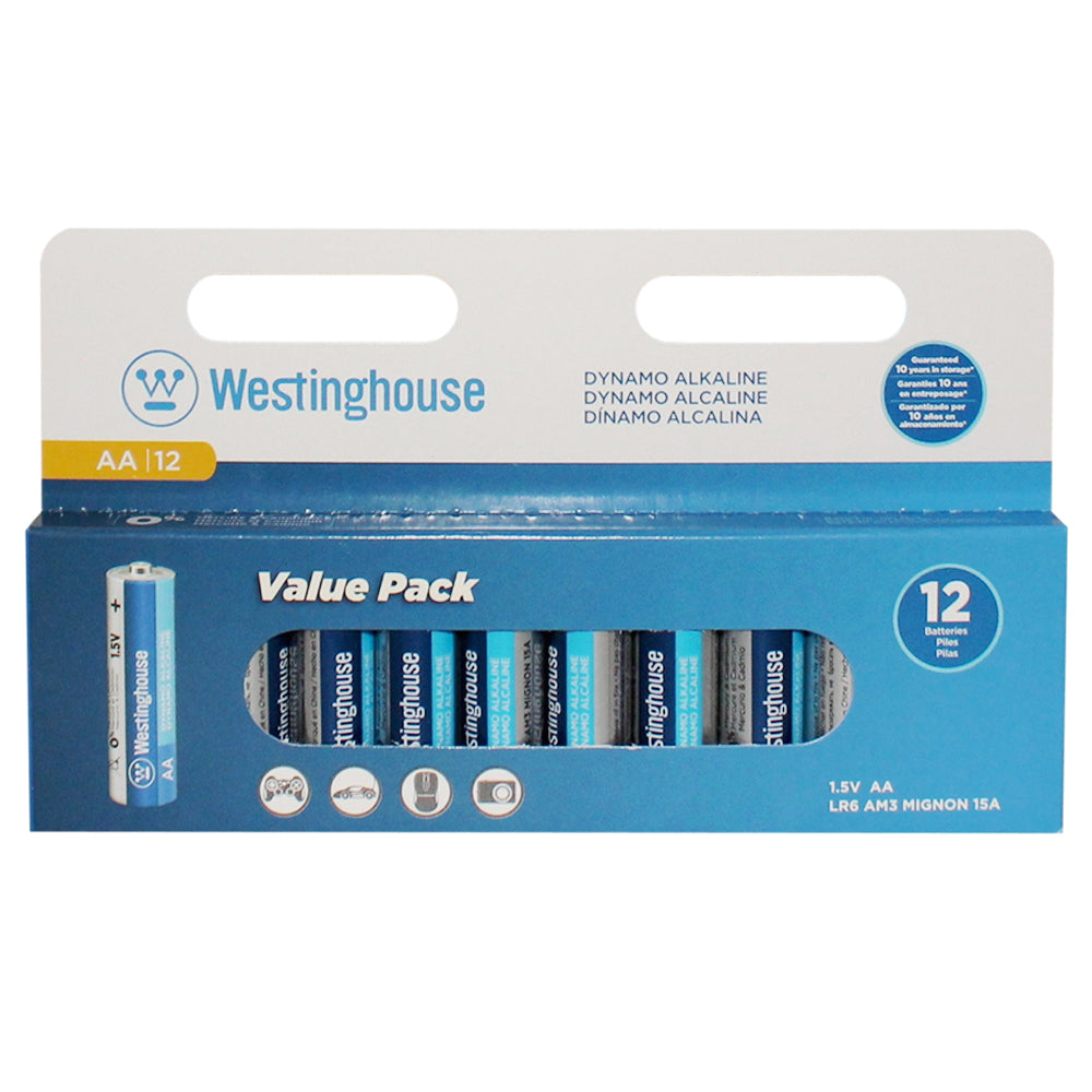 LR06-HP12 - Westinghouse AA Dynamo Alkaline Batteries - Hang Pack of 12