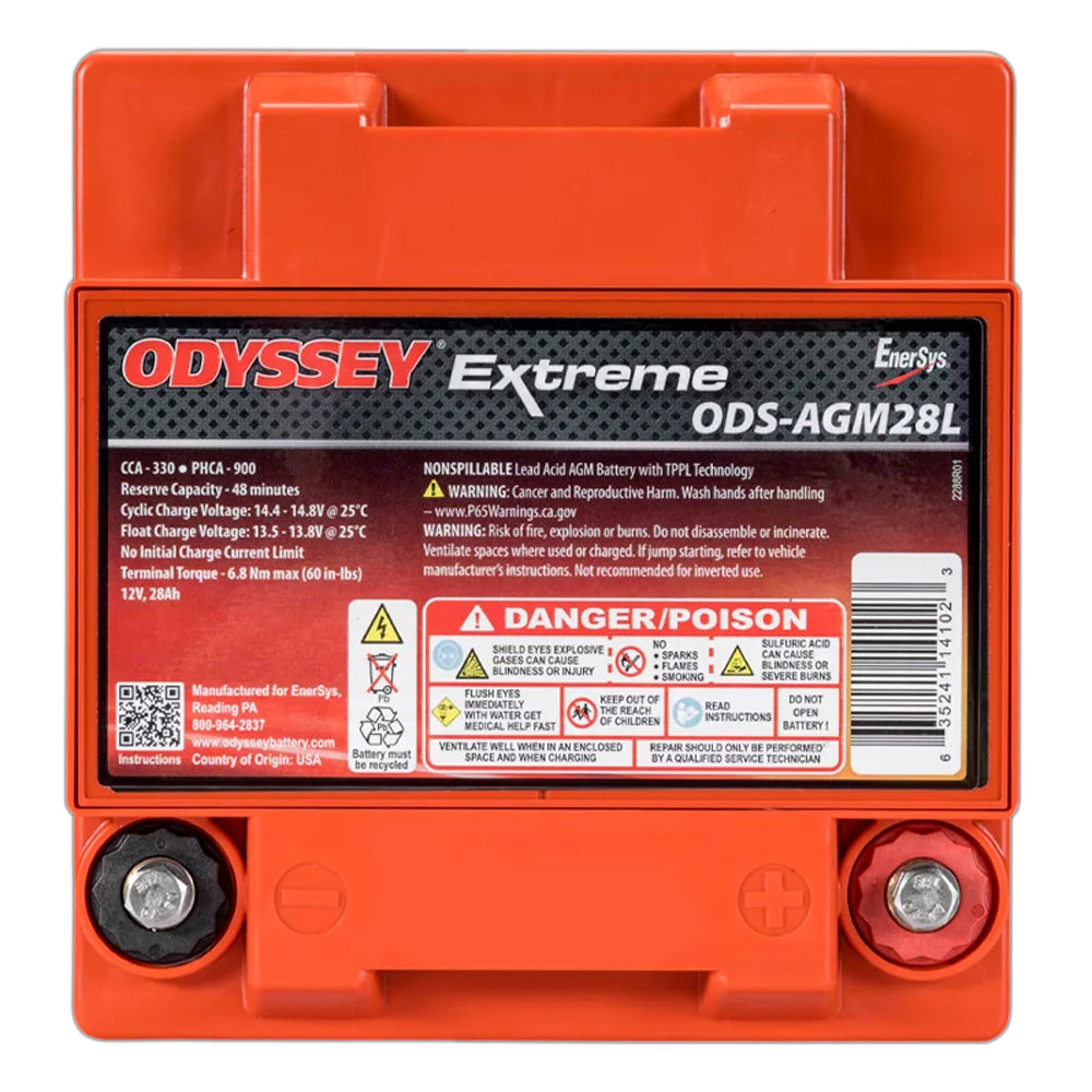 Odyssey ODS-AGM28L Extreme Powersport SLA Battery , 900 PHCA, M6 Receptacle Terminals