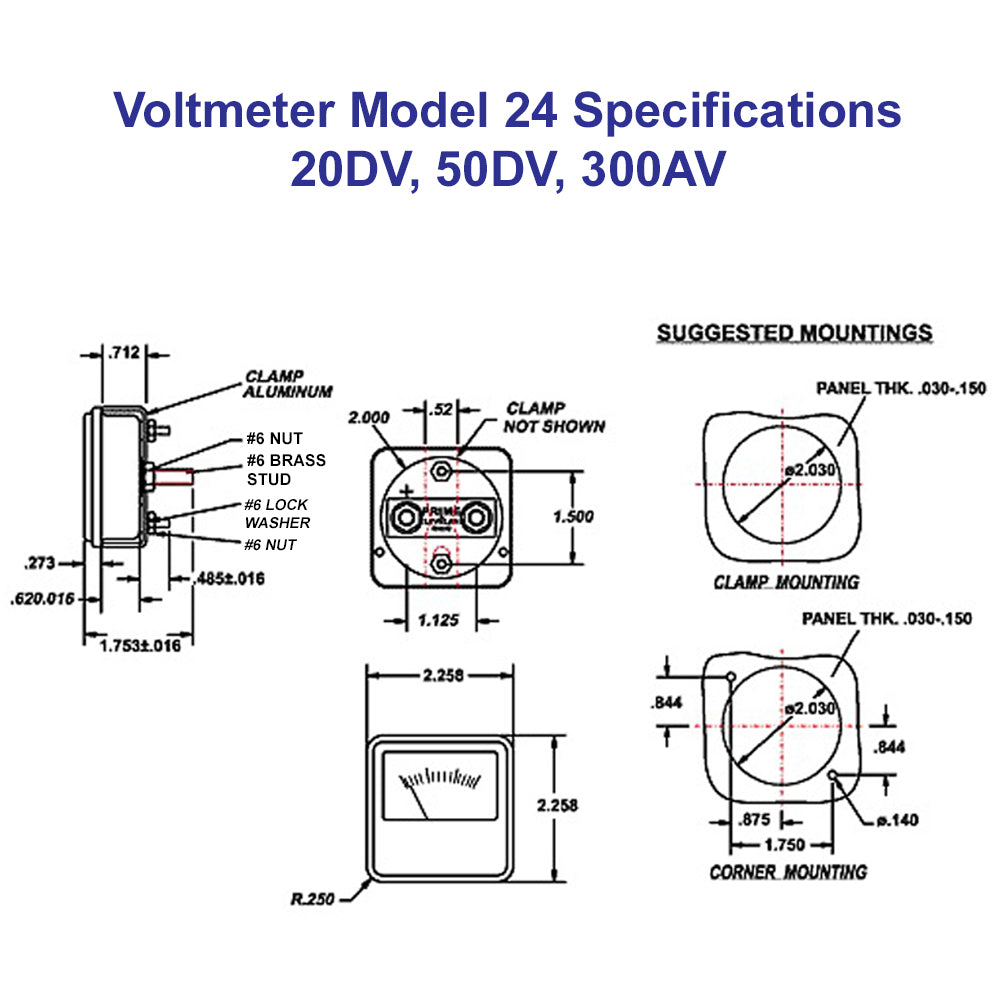 PR24-300AV - Volt Meter (AC) 0-300V AC Metal Face Clamp-Mount Heavy-Duty
