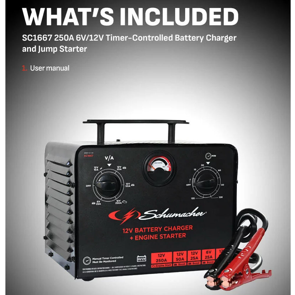 Schumacher SC1667 - 6/12V 25/50A 250A Boost Timer-Controlled Portable Battery Charger/Engine Starter