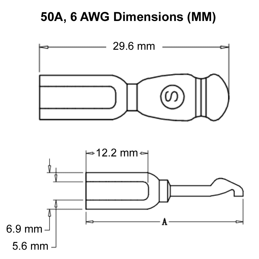 SED® 50A Contact Terminal for Industrial Connectors, Multiple Wire Sizes - Compatible with Anderson SB50 Connectors