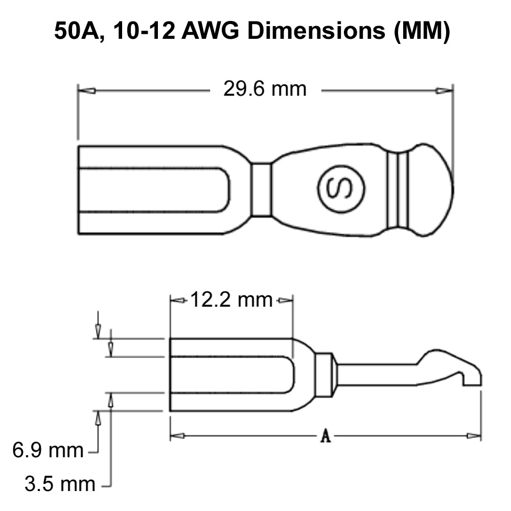 SED® 50A Contact Terminal for Industrial Connectors, Multiple Wire Sizes - Compatible with Anderson SB50 Connectors