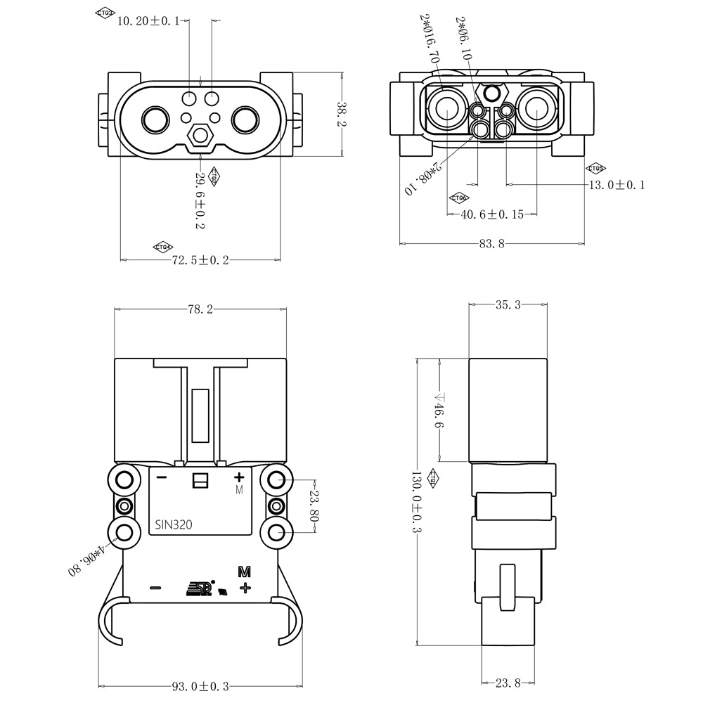 SED® SIN320A-M95 - REMA 320A 150V Connector Kit - Female Socket with Handle, 95mm/4/0-250MCM AWG