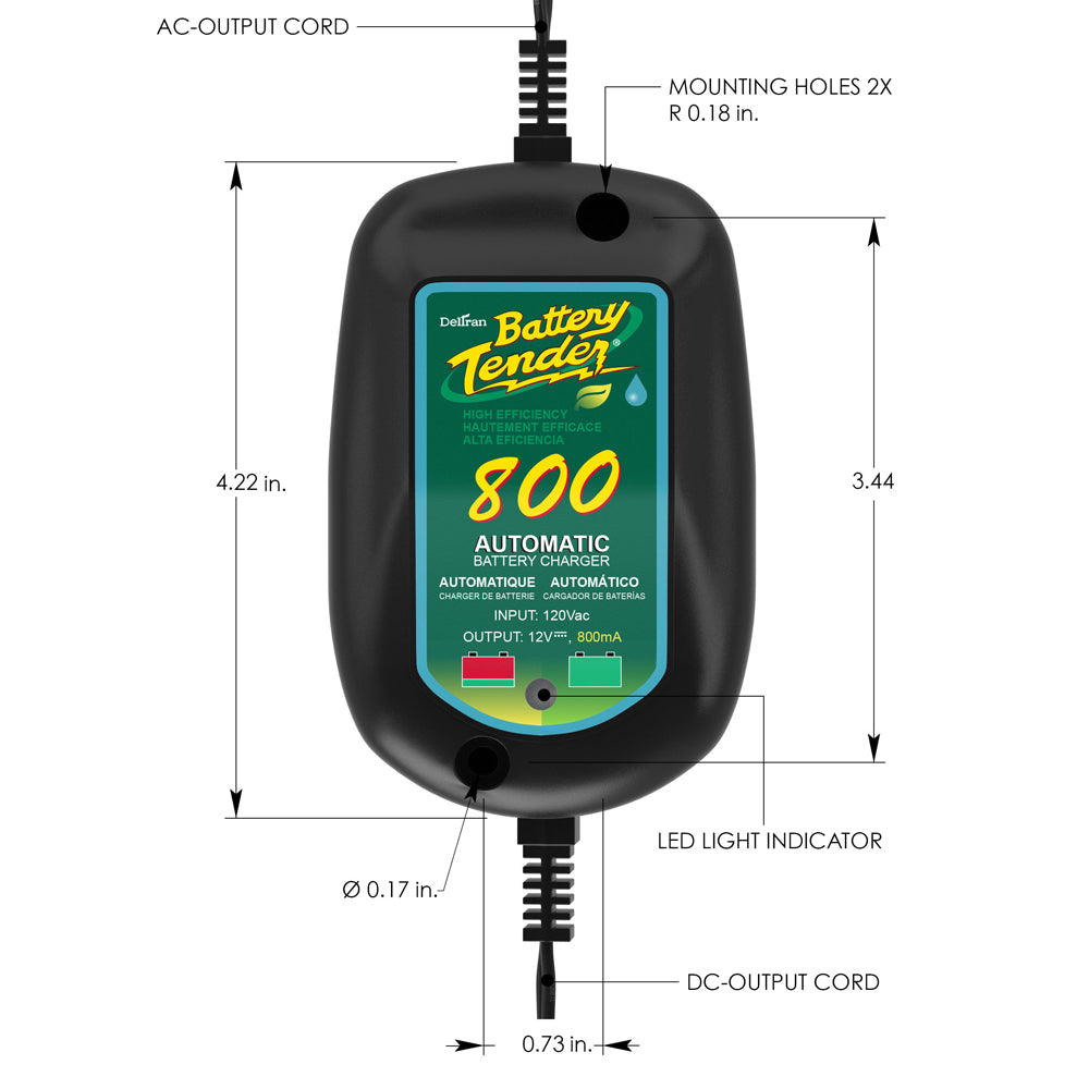 022-0150-DL-WH - Battery Tender® 12V, 800mA Weather Resistant Battery Charger