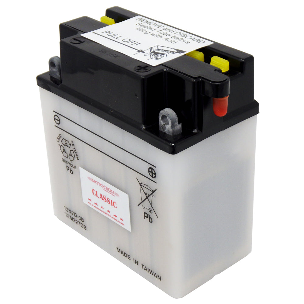 12N7D-3B Conv 12V MC Battery, Dry Charged 7 AH, M227DB