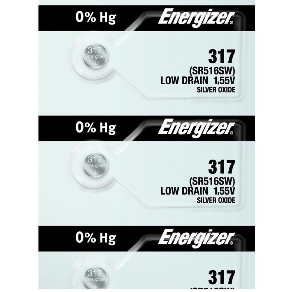 Energizer 317 Silver Oxide Button Cell, 1.55V Low Drain - Tear Strip of 5