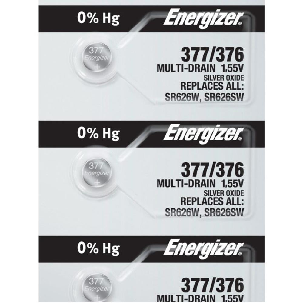 Energizer 377/376 Silver Oxide Button Cell, 1.55V Multi-Drain - Tear Strip of 5