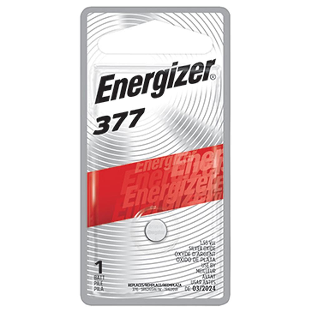 Energizer 377 Silver Oxide Button Cell, 1.55V Multi-Drain - 1 per card