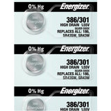 Energizer 386/301 Silver Oxide Button Cell, 1.55V High Drain - Tear Strip of 5