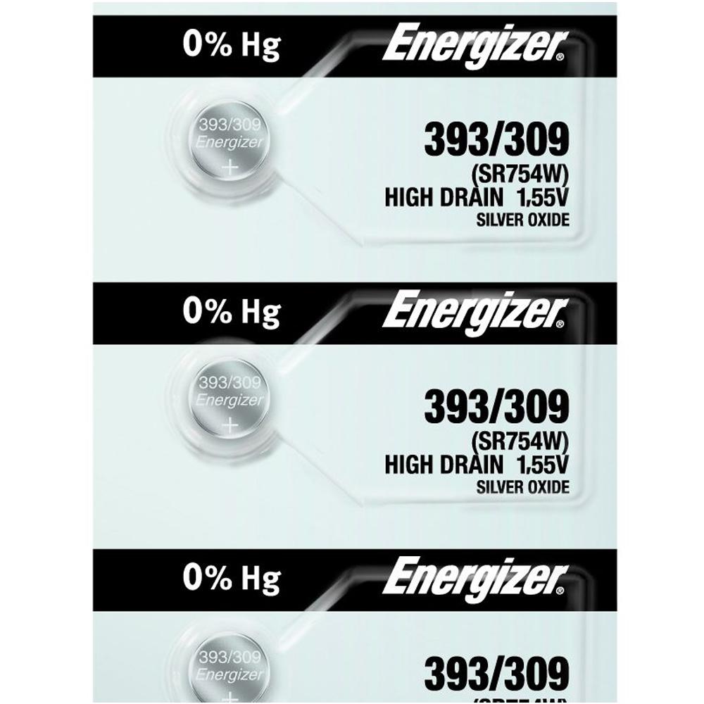 Energizer 393/309 Silver Oxide Button Cell, 1.55V High Drain - Tear Strip of 5