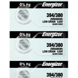 Energizer 394/380 Silver Oxide Button Cell, 1.55V Low Drain - Tear Strip of 5