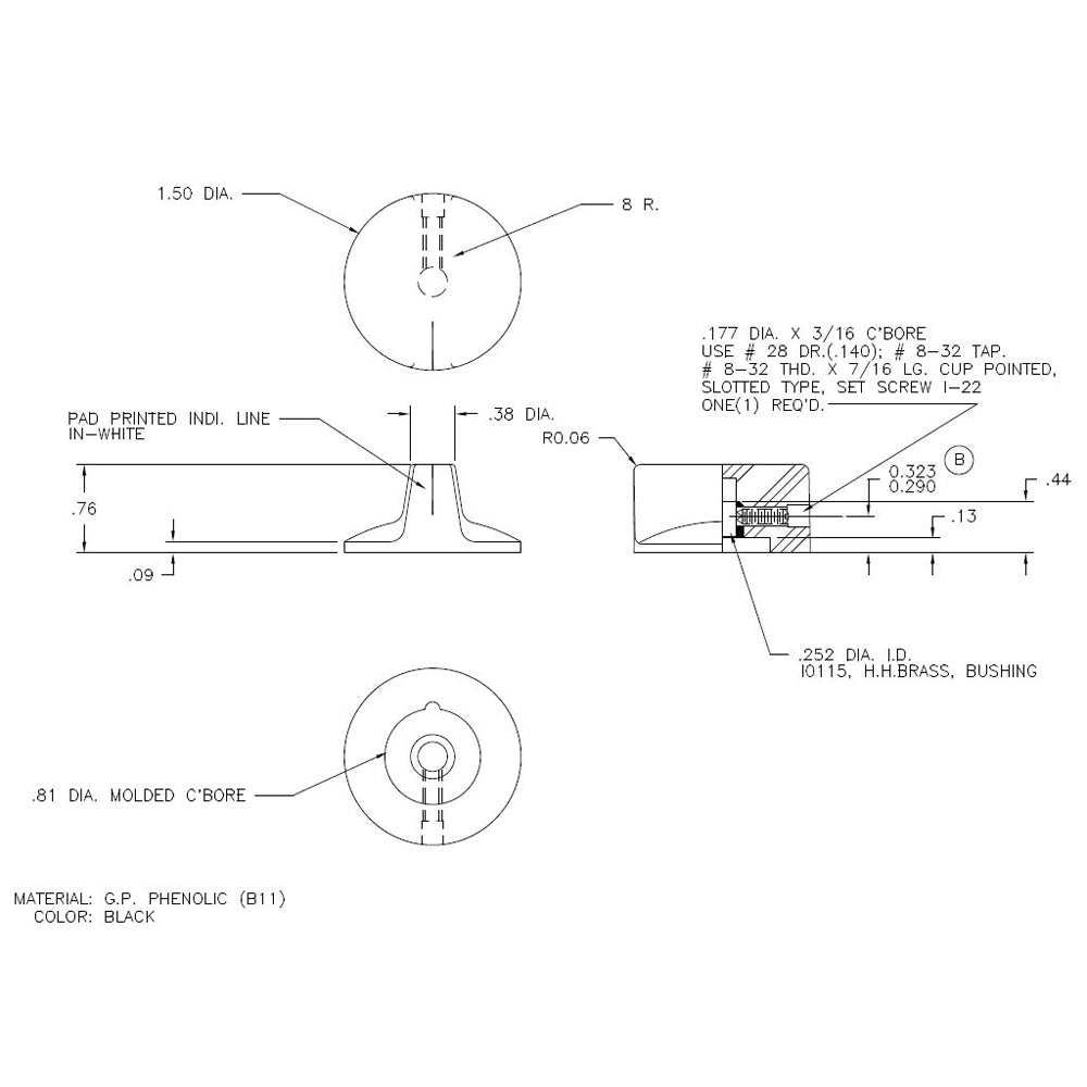 696553 - Knob, 1.5" Skirted for Timers and Switches - Set Screw Lock - Direct Replacement for Associated 610931