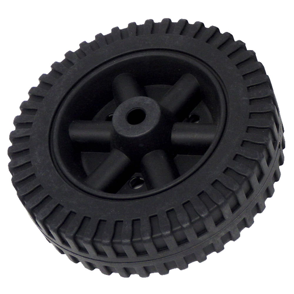 696560 - Wheel, 6" Black Hollow Plastic for Battery Chargers, fits 3/8" axle shaft