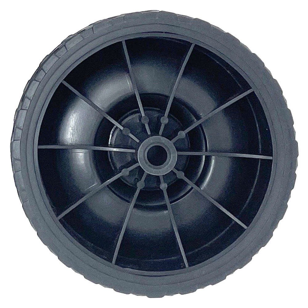 696562 - Wheel, 6" Black Plastic w/ Diamond Rubber Tread for Battery Chargers, fits 3/8" axle shaft