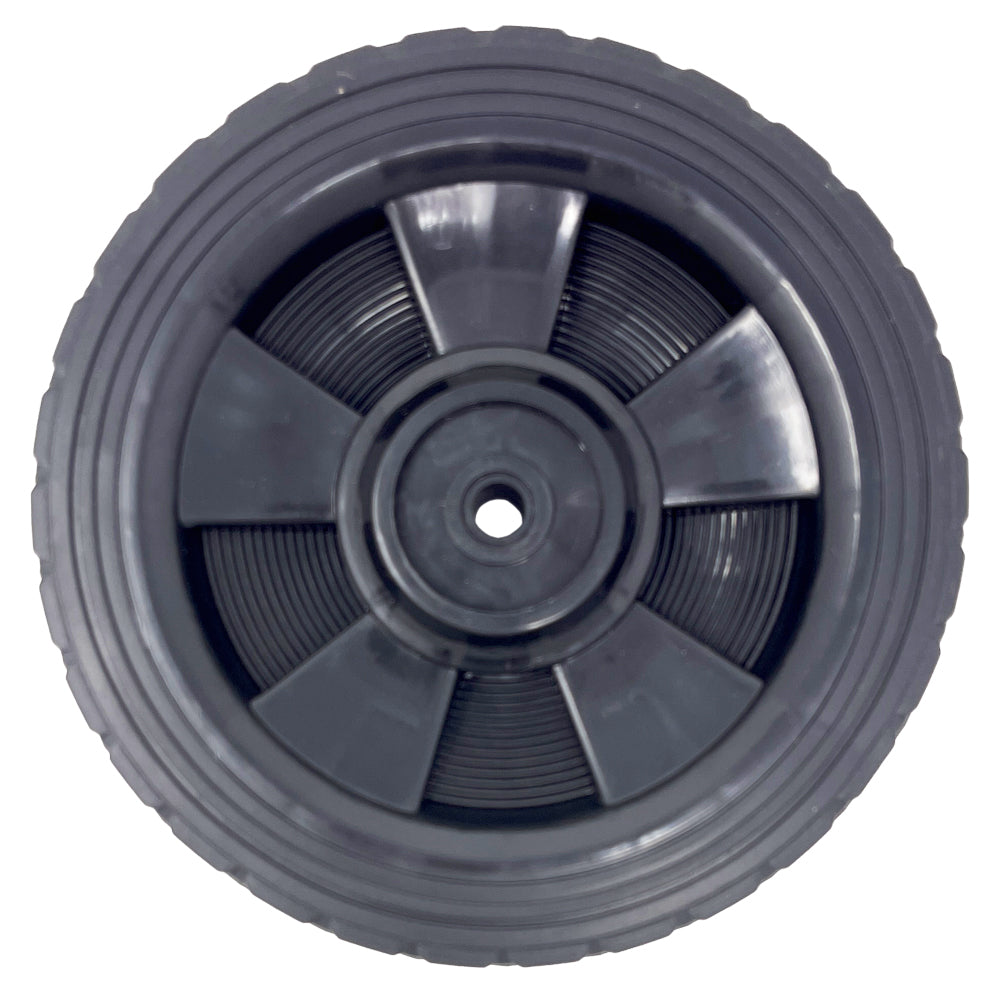 696565 - 2 Wheel Kit - 7" for 3/8" Axle, Black Plastic Wheels w/ Rubber Tread, includes Axle Caps