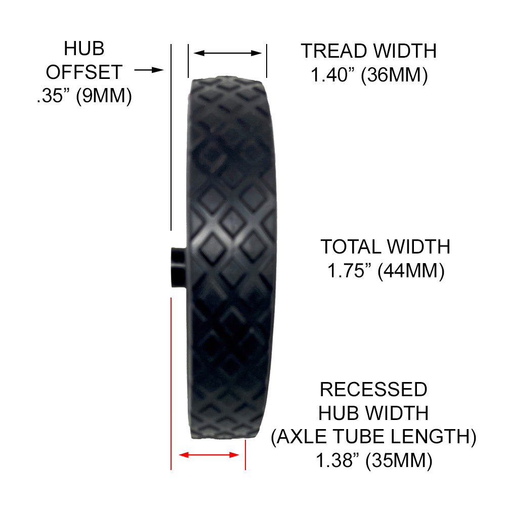 696565 - 2 Wheel Kit - 7" for 3/8" Axle, Black Plastic Wheels w/ Rubber Tread, includes Axle Caps