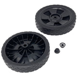 696565 - 2 Wheel Kit - 7" for 3/8" Axle, Black Plastic Wheels w/ Rubber Tread, includes Axle Caps