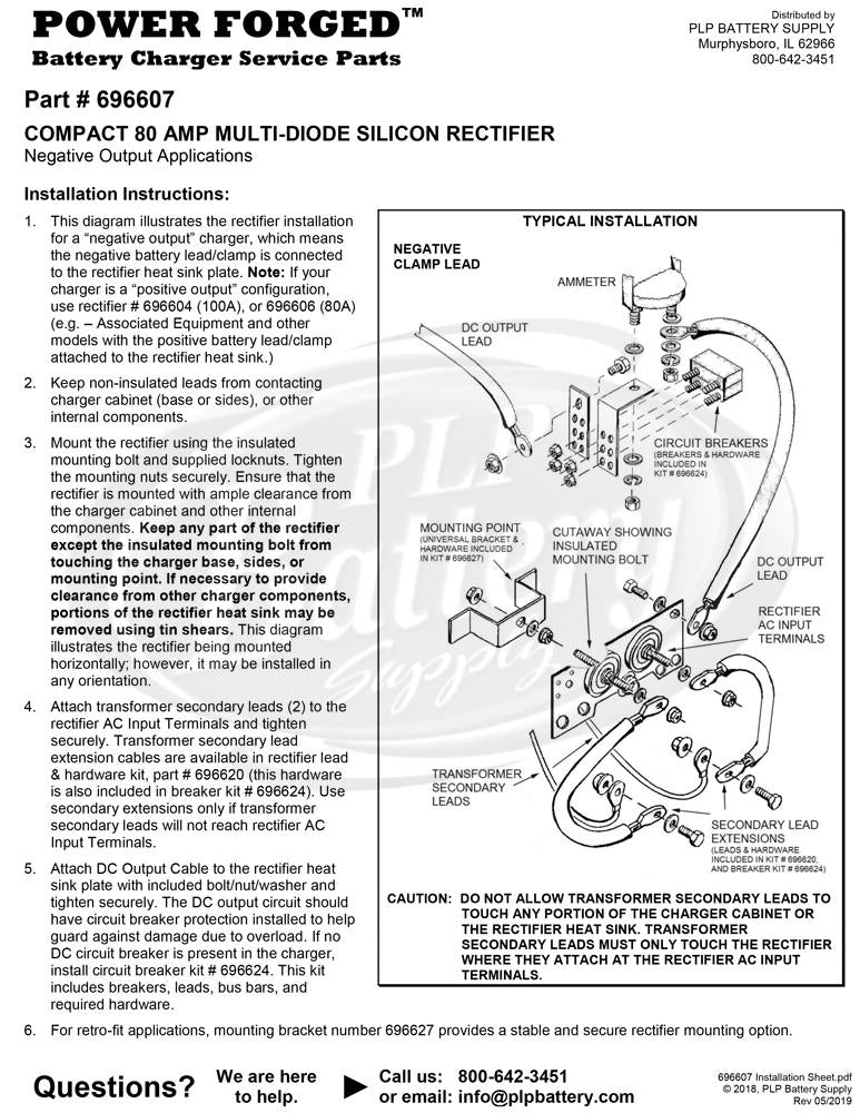 696607 - Power Forged 80 Amp Compact Negative Base Rectifier for Century, Solar and other "Negative Base" chargers