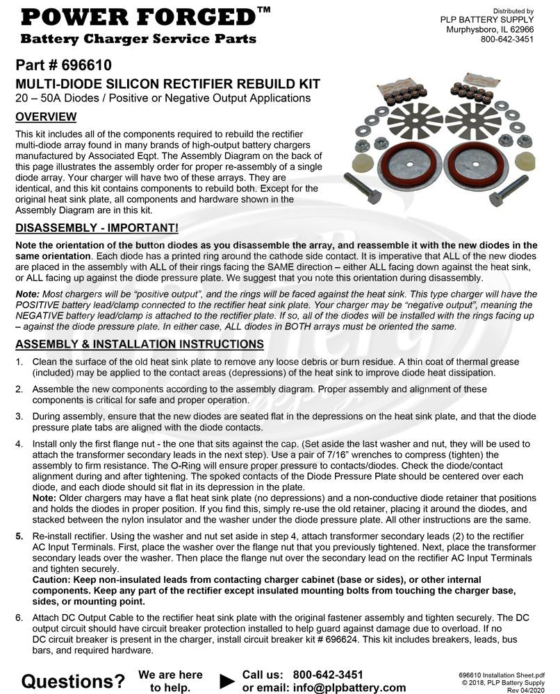 696610 - Power Forged 100 Amp Rectifier Rebuild Kit, Contains ALL Components Necessary to REBUILD Burned-Out Associated Eqpt Rectifiers