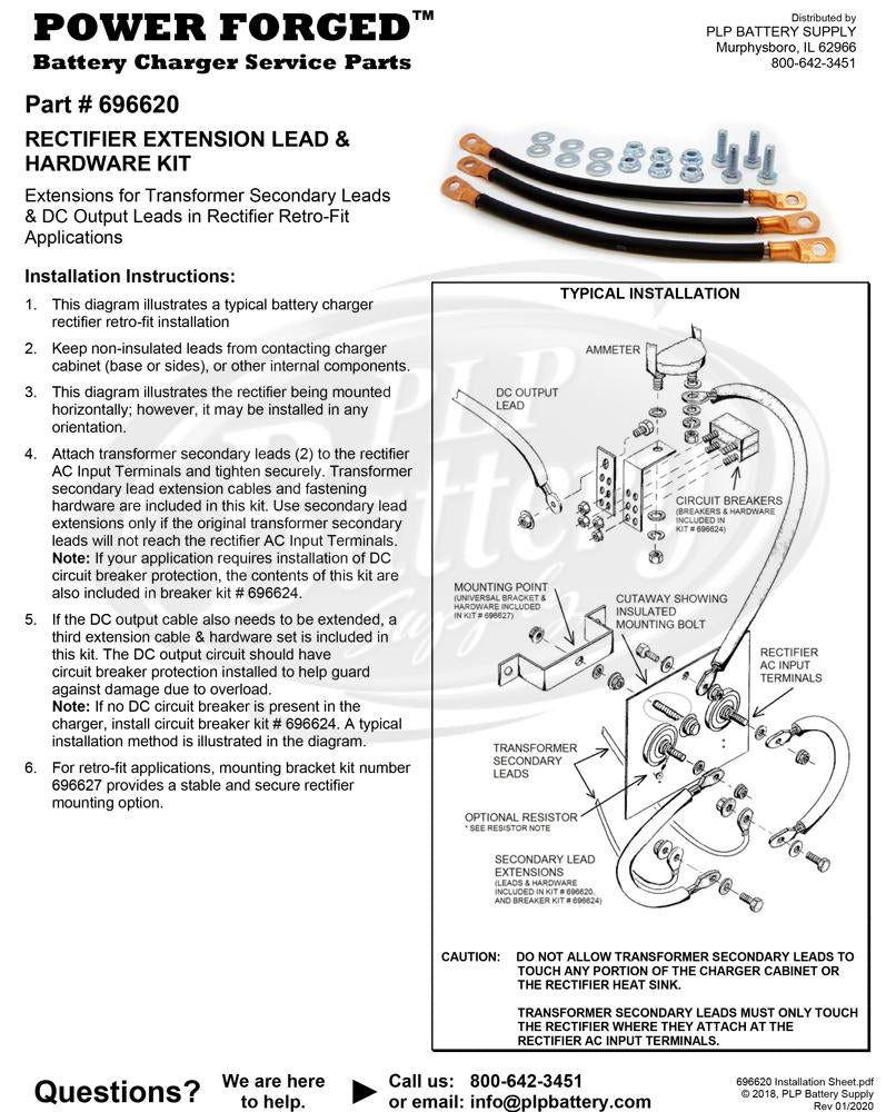 696620 - Power Forged Rectifier Extension Lead & Hardware Kit - Extensions for transformer secondary leads & DC output cables