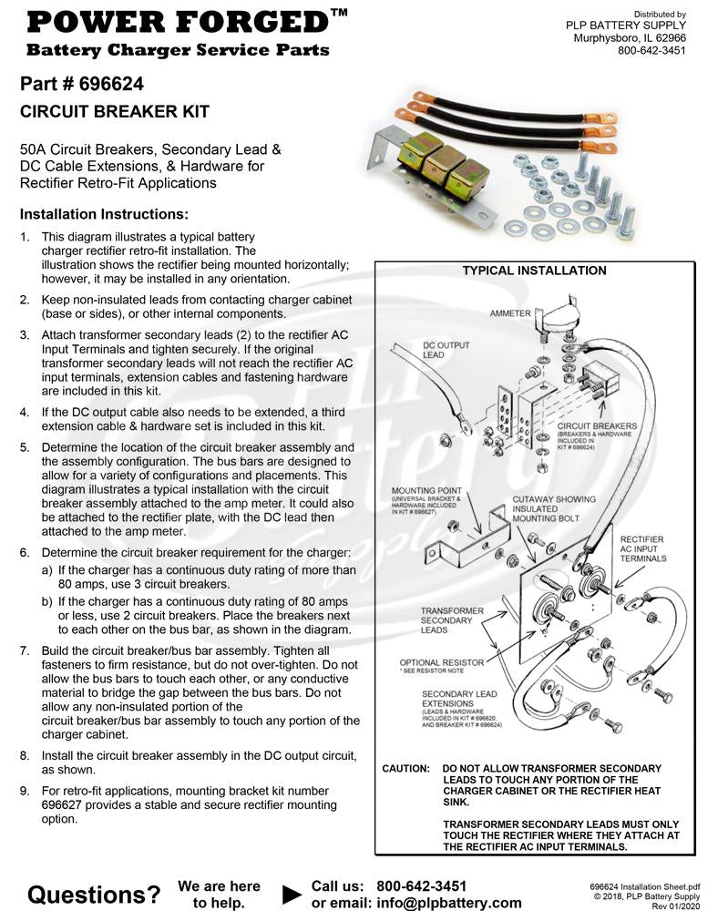 696624 - Power Forged Circuit Breaker Kit - 100A/800A DC Circuit Breaker Kit for High-Output Battery Chargers