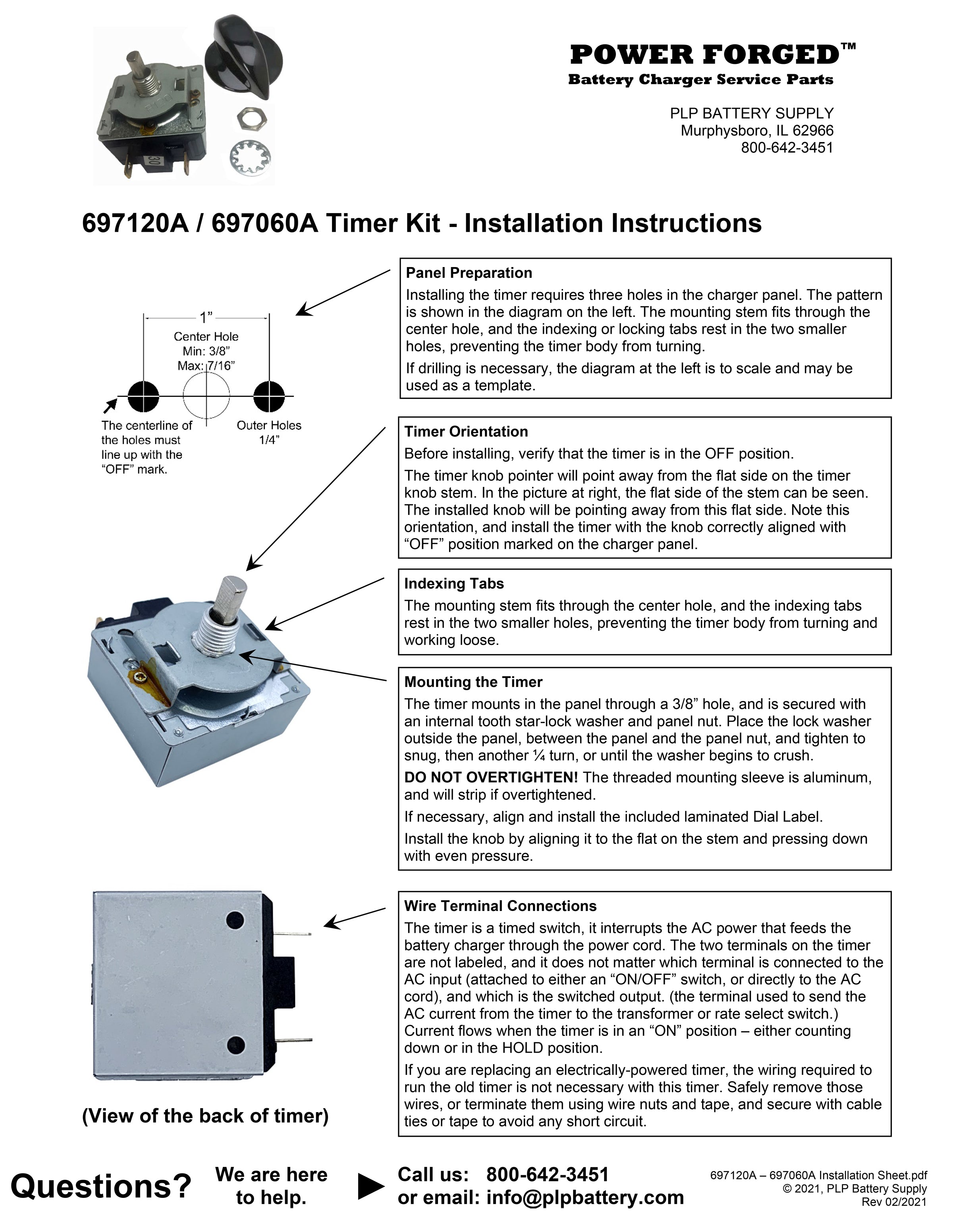 697120A - Timer Kit - Mechanical 120 Minute w/"Hold" Position  1/4" (6 MM) D-Shaft   3/8" Threaded Sleeve Panel Mount