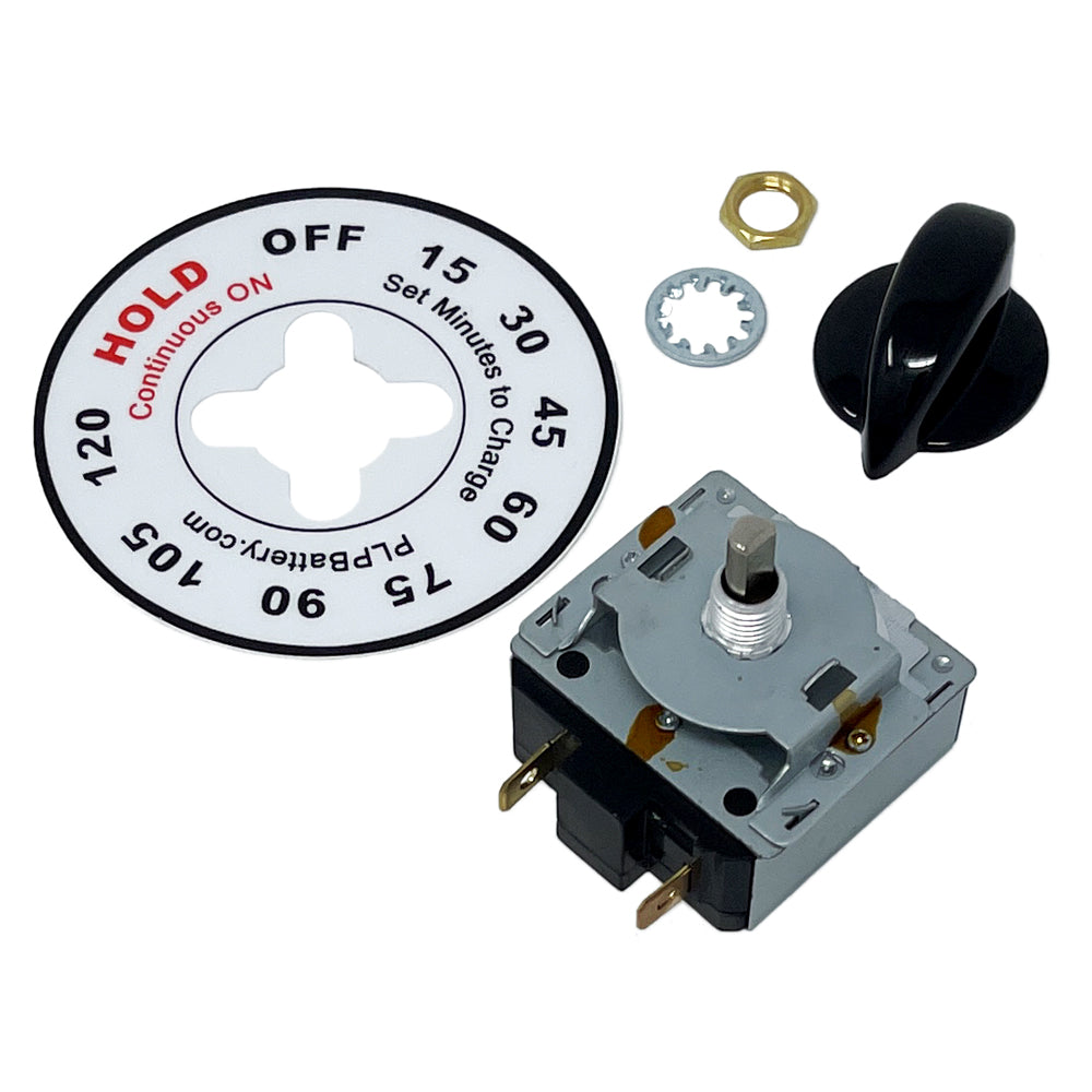 697120A - Timer Kit - Mechanical 120 Minute w/"Hold" Position  1/4" (6 MM) D-Shaft   3/8" Threaded Sleeve Panel Mount